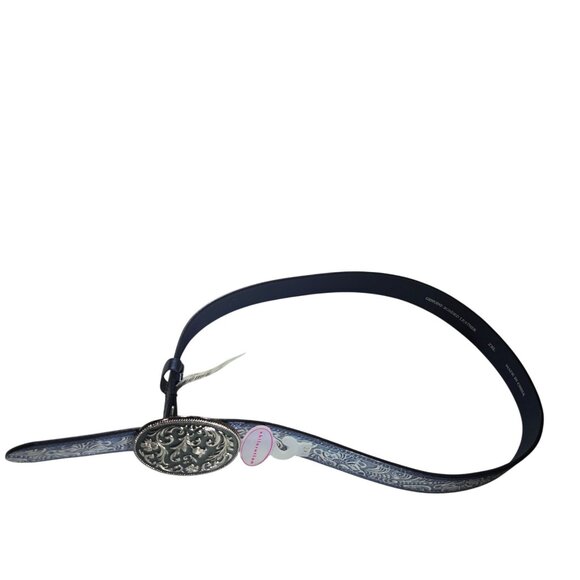 Leather Belt Ornate Silver tone Buckle Floral Embossing  women 2XL western - Picture 1 of 8